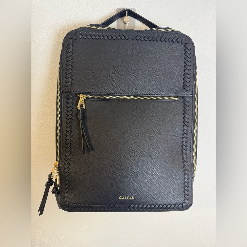 Calpak Kaya Black Laptop Backpack Gold Accents